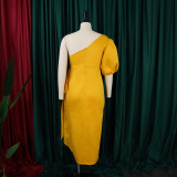 Women Summer Puff Sleeve Formal Party Slit Gown Dress