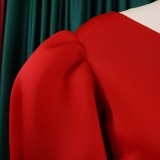 Women Summer Puff Sleeve Formal Party Slit Gown Dress