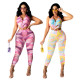 Women'S Summer Sexy Print Halter Neck Backless Ring Cutout Jumpsuit
