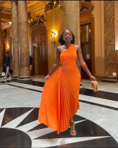 Elegant Slim Fit One Shoulder Cutout Pleated Gown Dress Elegant Slim Fit One Shoulder Cutout Pleated Gown Dress