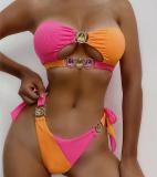 Women Sexy Crystal Diamond Bikini Removable Chest Pad Two Pieces Swimwear