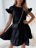 Women Summer Loose Bell Bottom Sleeve Round Neck Irregular Dress
