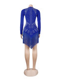 Women Sexy Long Sleeve Rhinestone Fringe Bodycon Dress