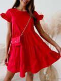 Women Summer Loose Bell Bottom Sleeve Round Neck Irregular Dress