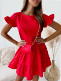 Women Summer Loose Bell Bottom Sleeve Round Neck Irregular Dress