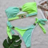 Women Sexy Crystal Diamond Bikini Removable Chest Pad Two Pieces Swimwear
