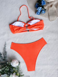 Women Sexy Bikini Halter Neck Backless Solid Swimwear