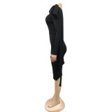 Ladies Fashion Slash Shoulder Single Long Sleeve Bow Ribbon Dress