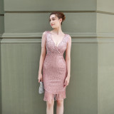 Women'S Sexy V-Neck Sequins Short Formal Party Evening Dress