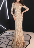 Deep V Sexy Fishtail Sequin Female Formal Party Mermaid Evening Dress