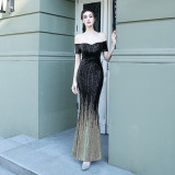 Sexy Off Shoulder Sequin Fishtail Long Dress Mermaid Evening Dress