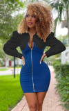 Fall/Winter Long Sleeve Patchwork Slim Bodycon Stretch Denim Dress