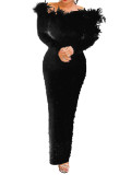 Fall Winter Women'S New Beaded Off Shoulder Bodycon Sexy Evening Dress