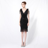 Women'S Sexy V-Neck Sequins Short Formal Party Evening Dress