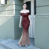 Sexy Off Shoulder Sequin Fishtail Long Dress Mermaid Evening Dress