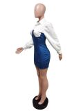 Fall/Winter Long Sleeve Patchwork Slim Bodycon Stretch Denim Dress