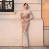 Sexy Off Shoulder Sequin Fishtail Long Dress Mermaid Evening Dress