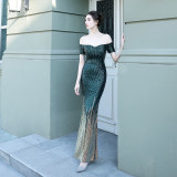 Sexy Off Shoulder Sequin Fishtail Long Dress Mermaid Evening Dress