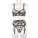 Women Sexy Mini Flower Underwire Embroidery Lingerie Set