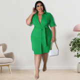 Plus Size Women Fall Solid Short Sleeve Shirt Dress