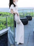 Women Elegant Lace Ruffles Short Sleeve Slim Fit Mermaid Evening Dress