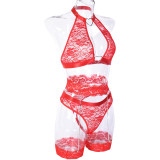 Women sexy lace delicate chain Patchwork with leg ring sexy lingerie