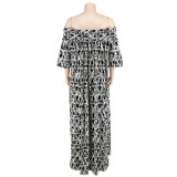 Plus Size Women Fall Off Shoulder Long Sleeve Dress with Belt