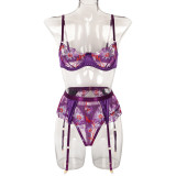Women Sexy Flower Embroidery Underwire Lingerie Set