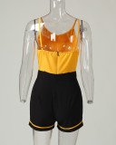 Women Sleeveless Contrast Shorts Jumpsuit