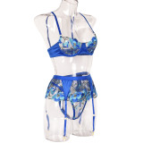 Women Sexy Flower Embroidery Underwire Lingerie Set