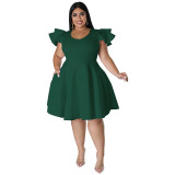 Plus Size Women Ruffles Short Sleeve Dress