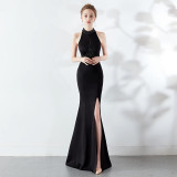 Women Elegant Sleeveless Fishtail Halter Party Evening Dress