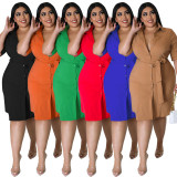 Plus Size Women Fall Solid Short Sleeve Shirt Dress