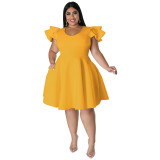 Plus Size Women Ruffles Short Sleeve Dress