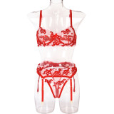 Women Sexy Mini Flower Underwire Embroidery Lingerie Set