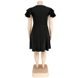 Plus Size Women Ruffles Short Sleeve Dress
