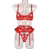 Women Sexy Flower Embroidered Underwire Lingerie