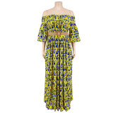 Plus Size Women Fall Off Shoulder Long Sleeve Dress with Belt