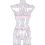 Women Sexy Mini Flower Underwire Embroidery Lingerie Set