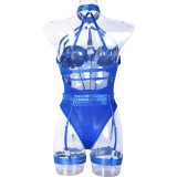 Women Sexy Bodysuit Mesh Straps Patchwork Halter Neck With Leg Rings Lingerie