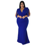 Plus Size Women Sexy V-Neck Sleeveless Fringe Dress