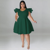 Plus Size Women Ruffles Short Sleeve Dress