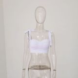 Women Off Shoulder Pleated Sexy Tie Crop Top