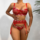 Women Sexy Mini Flower Underwire Embroidery Lingerie Set
