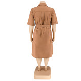 Plus Size Women Fall Solid Short Sleeve Shirt Dress