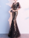 Women Gold Ladies Long Sequins Evening Dress Banquet Mermaid Dress