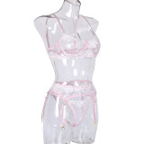 Women Sexy Mini Flower Underwire Embroidery Lingerie Set