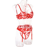 Women Sexy Mini Flower Underwire Embroidery Lingerie Set