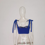 Women Off Shoulder Pleated Sexy Tie Crop Top