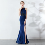 Women Elegant Sleeveless Fishtail Halter Party Evening Dress